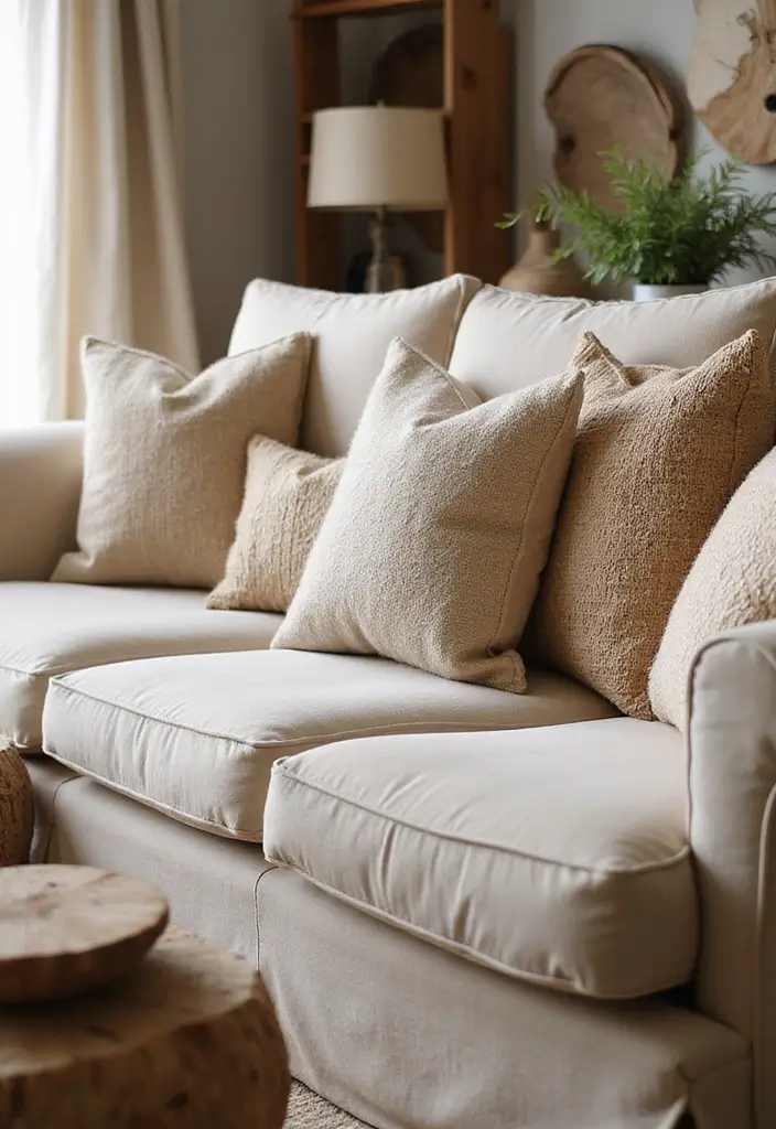25 Beige Sofa with Pillows Ideas That Feel Effortlessly Chic 13 25 Beige Sofa with Pillows Ideas That Feel Effortlessly Chic - 13. Rustic Charm