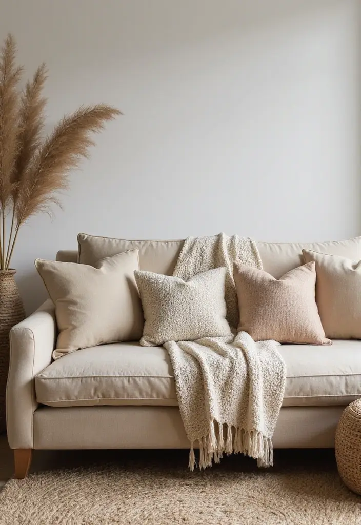 25 Beige Sofa with Pillows Ideas That Feel Effortlessly Chic 15 25 Beige Sofa with Pillows Ideas That Feel Effortlessly Chic - 15. Textured Throws