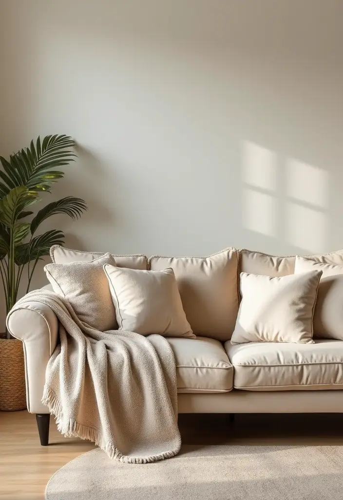 25 Beige Sofa with Pillows Ideas That Feel Effortlessly Chic 17 25 Beige Sofa with Pillows Ideas That Feel Effortlessly Chic - 17. Layered Blankets