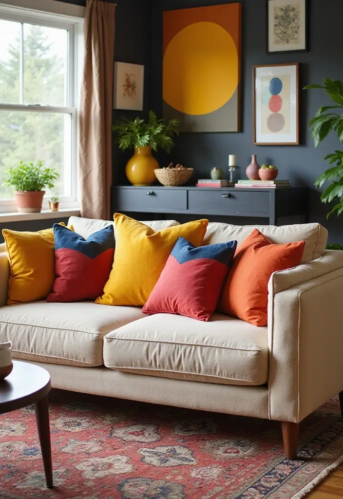 25 Beige Sofa with Pillows Ideas That Feel Effortlessly Chic 19 25 Beige Sofa with Pillows Ideas That Feel Effortlessly Chic - 19. Color Blocking