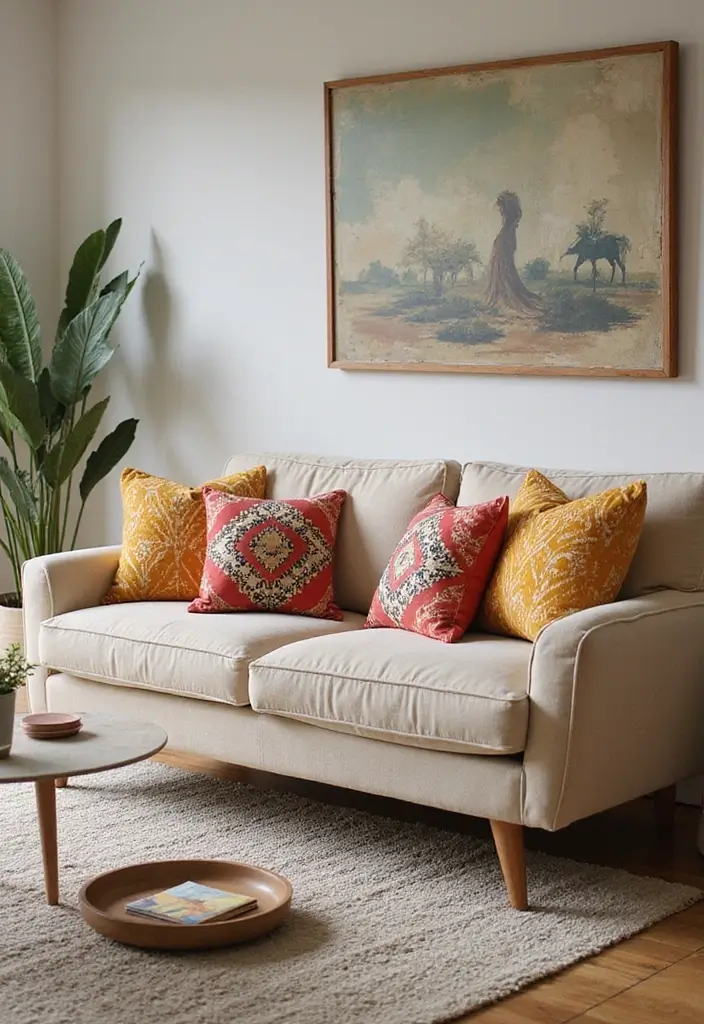 25 Beige Sofa with Pillows Ideas That Feel Effortlessly Chic 20 25 Beige Sofa with Pillows Ideas That Feel Effortlessly Chic - 20. Retro Revival