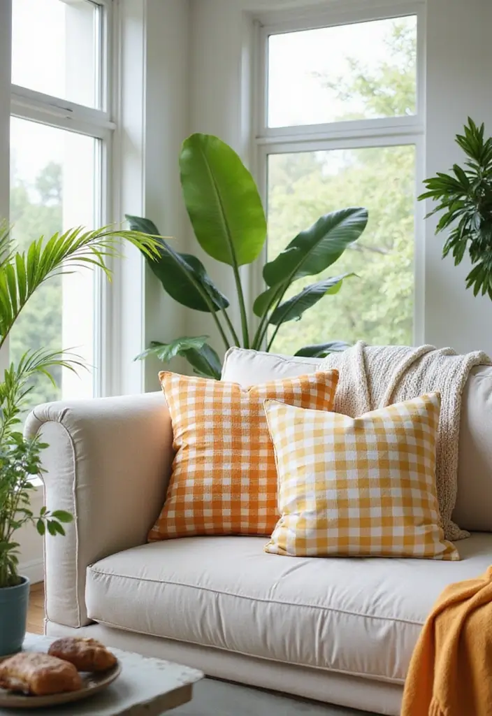 25 Checkered Pillow Ideas for Cozy Living Rooms 10 25 Checkered Pillow Ideas for Cozy Living Rooms - 10. Summer Vibes with Bright Checkered Pillows