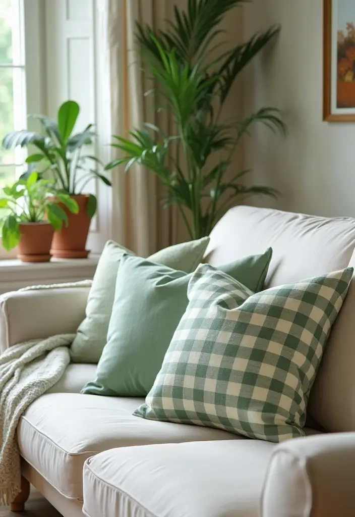 25 Checkered Pillow Ideas for Cozy Living Rooms 12 25 Checkered Pillow Ideas for Cozy Living Rooms - 12. Farm Fresh Green Checkered Pillows