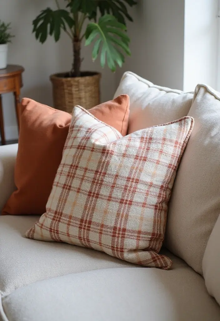 25 Checkered Pillow Ideas for Cozy Living Rooms 13 25 Checkered Pillow Ideas for Cozy Living Rooms - 13. Cozy Layering with Checkered and Solid Pillows