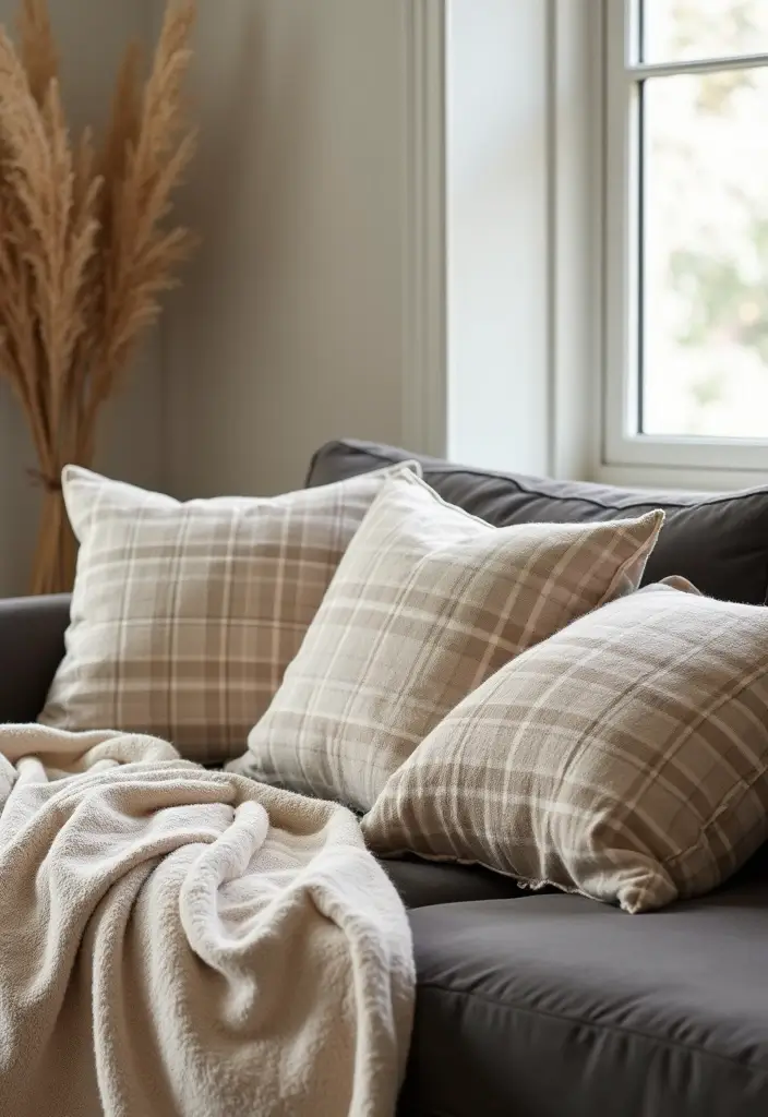 25 Checkered Pillow Ideas for Cozy Living Rooms 15 25 Checkered Pillow Ideas for Cozy Living Rooms - 15. Farmhouse Style with Beige and Cream Checkered Pillows