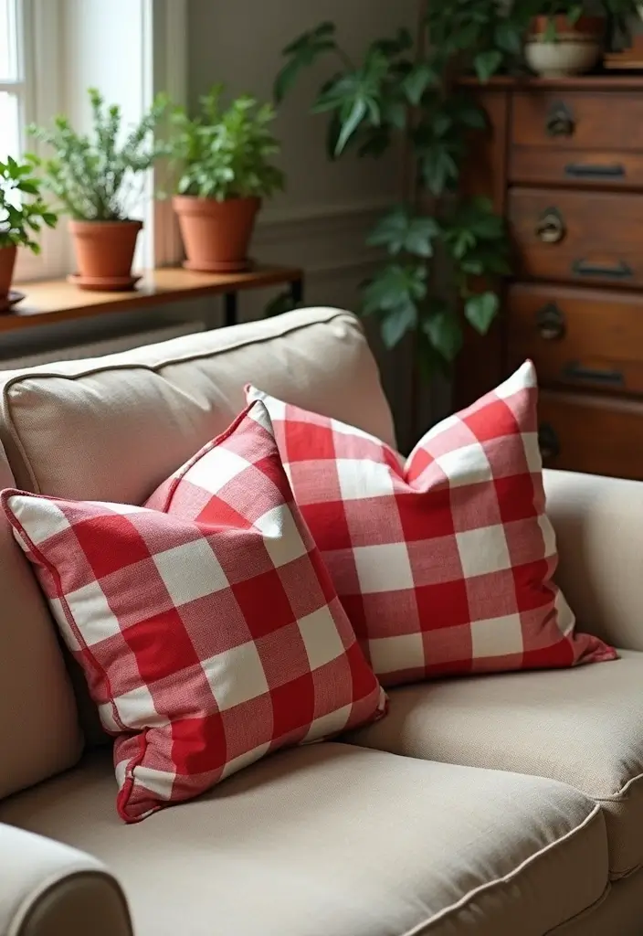 25 Checkered Pillow Ideas for Cozy Living Rooms 2 25 Checkered Pillow Ideas for Cozy Living Rooms - 2. Rustic Red and White Checkered Pillows