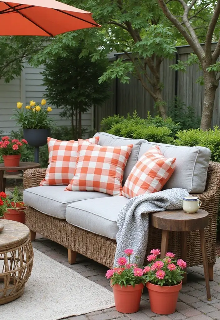 25 Checkered Pillow Ideas for Cozy Living Rooms 24 25 Checkered Pillow Ideas for Cozy Living Rooms - 24. Outdoor-Friendly Checkered Pillows