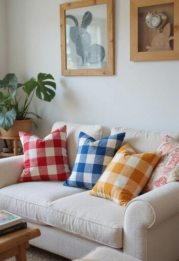 25 Checkered Pillow Ideas for Cozy Living Rooms 25 25 Checkered Pillow Ideas for Cozy Living Rooms - 25. Checkered Pillows with Fun Shapes