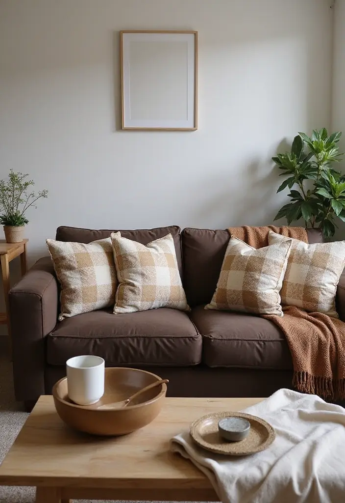 25 Checkered Pillow Ideas for Cozy Living Rooms 3 25 Checkered Pillow Ideas for Cozy Living Rooms - 3. Earthy Tones with Tan and Cream Checkered Pillows