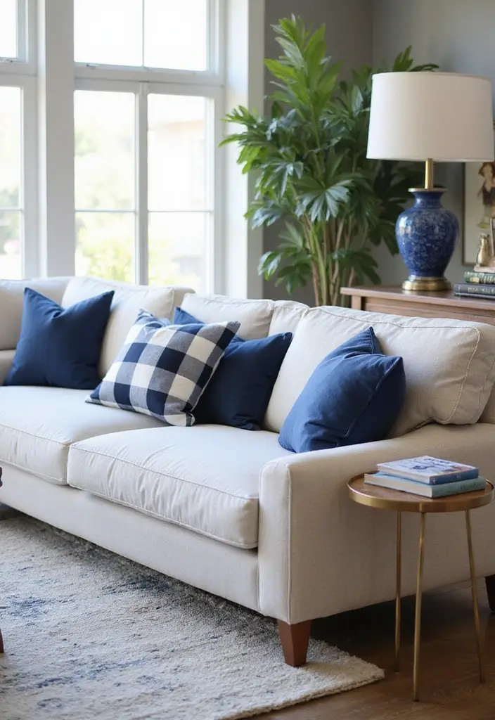 25 Checkered Pillow Ideas for Cozy Living Rooms 5 25 Checkered Pillow Ideas for Cozy Living Rooms - 5. Bold Navy Blue and White Checkered Pillows