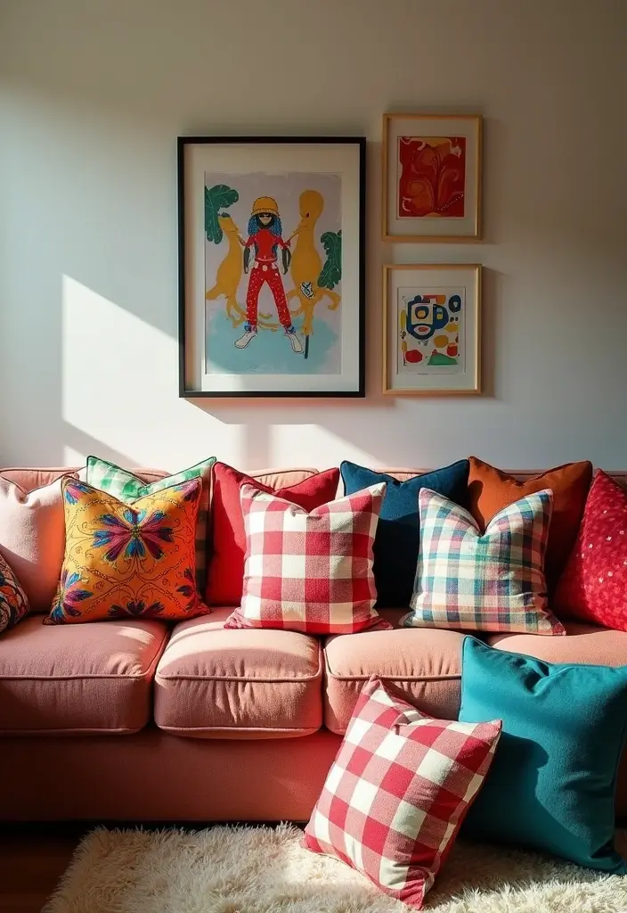 25 Checkered Pillow Ideas for Cozy Living Rooms 7 25 Checkered Pillow Ideas for Cozy Living Rooms - 7. Mix and Match with Patterned Cushions