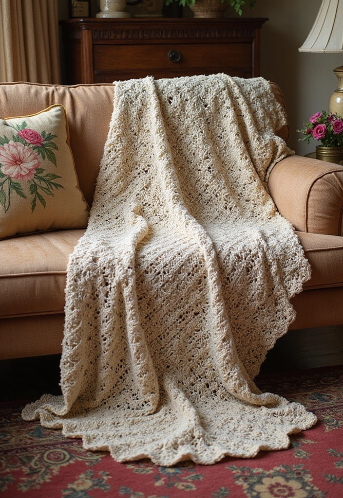 25 Crochet Throws on Sofas for Cozy Living Room Vibes 1 25 Crochet Throws on Sofas for Cozy Living Room Vibes - 1. Vintage Floral Crochet Throw