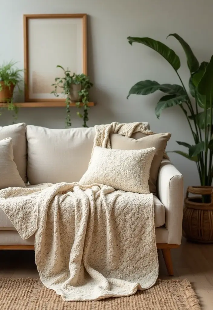 25 Crochet Throws on Sofas for Cozy Living Room Vibes 12 25 Crochet Throws on Sofas for Cozy Living Room Vibes - 12. Nature-Inspired Crochet Throw