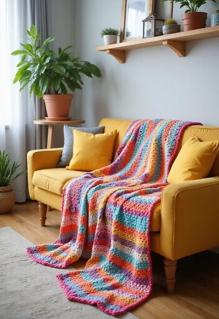 25 Crochet Throws on Sofas for Cozy Living Room Vibes 13 25 Crochet Throws on Sofas for Cozy Living Room Vibes - 13. Kid-Friendly Crochet Throw