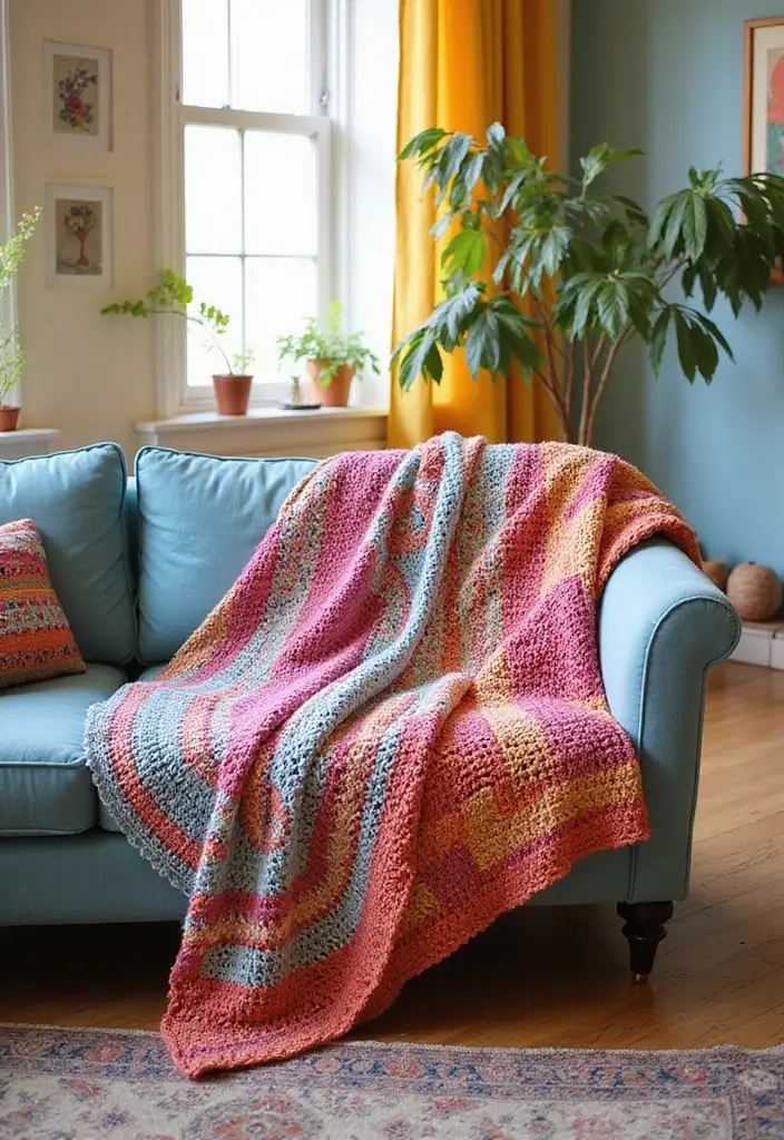 25 Crochet Throws on Sofas for Cozy Living Room Vibes 17 25 Crochet Throws on Sofas for Cozy Living Room Vibes - 17. Reversible Crochet Throw
