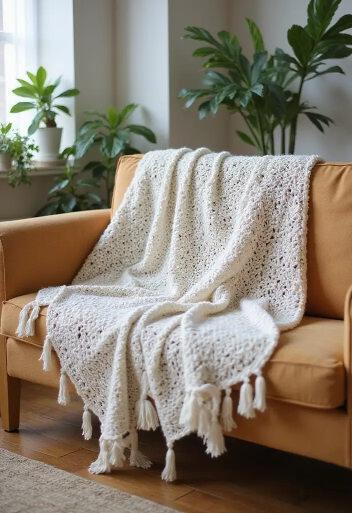 25 Crochet Throws on Sofas for Cozy Living Room Vibes 22 25 Crochet Throws on Sofas for Cozy Living Room Vibes - 22. Eco-Friendly Crochet Throw