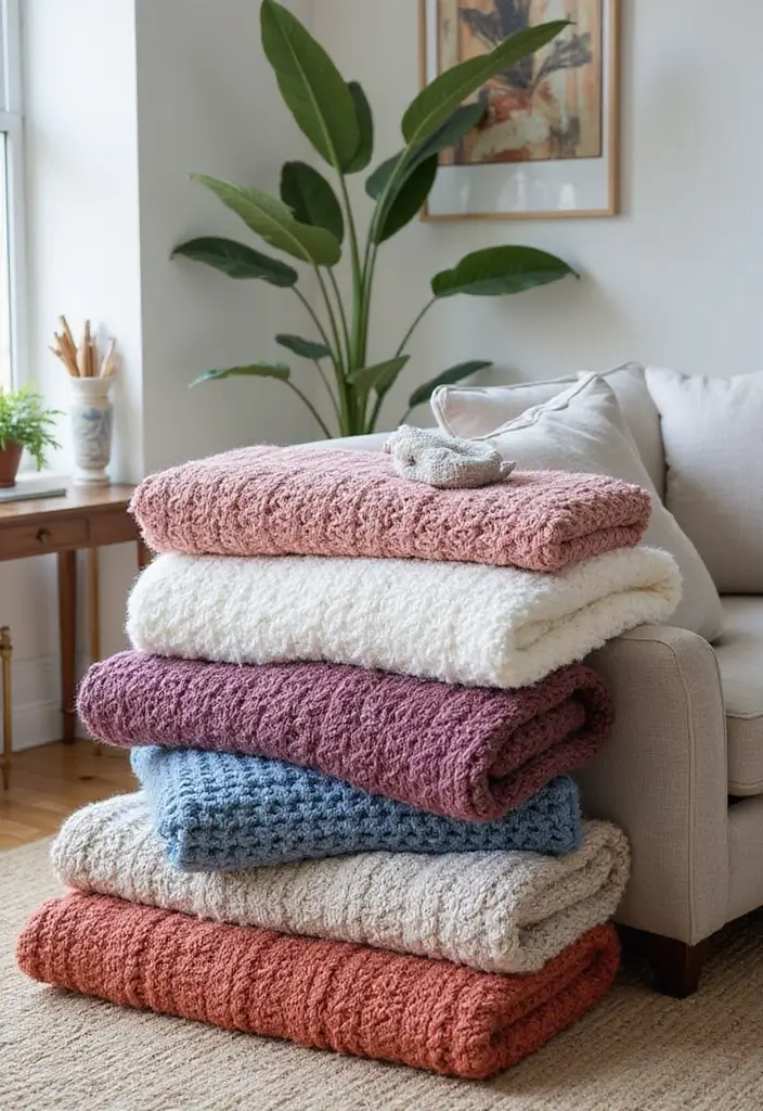 25 Crochet Throws on Sofas for Cozy Living Room Vibes 23 25 Crochet Throws on Sofas for Cozy Living Room Vibes - 23. Layered Crochet Throws