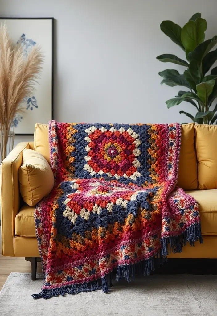 25 Crochet Throws on Sofas for Cozy Living Room Vibes 25 25 Crochet Throws on Sofas for Cozy Living Room Vibes - 25. Statement Piece Crochet Throw