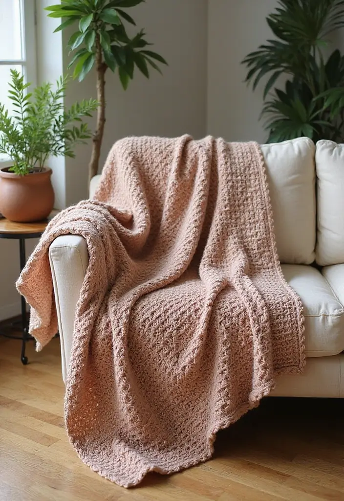 25 Crochet Throws on Sofas for Cozy Living Room Vibes 5 25 Crochet Throws on Sofas for Cozy Living Room Vibes - 5. Earthy Toned Crochet Blanket