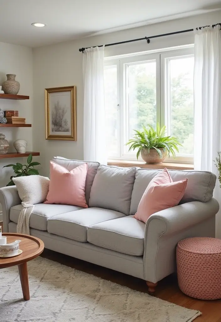 25 Grey Couch with Pink Pillows That Look Soft and Elegant 13 25 Grey Couch with Pink Pillows That Look Soft and Elegant - 13. Seasonal Decor Rotation