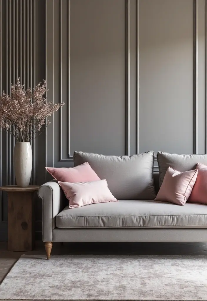 25 Grey Couch with Pink Pillows That Look Soft and Elegant 21 25 Grey Couch with Pink Pillows That Look Soft and Elegant - 21. Statement Furniture Pieces