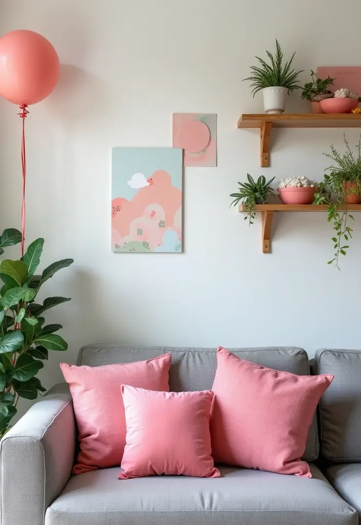 25 Grey Couch with Pink Pillows That Look Soft and Elegant 22 25 Grey Couch with Pink Pillows That Look Soft and Elegant - 22. Whimsical Decor Elements