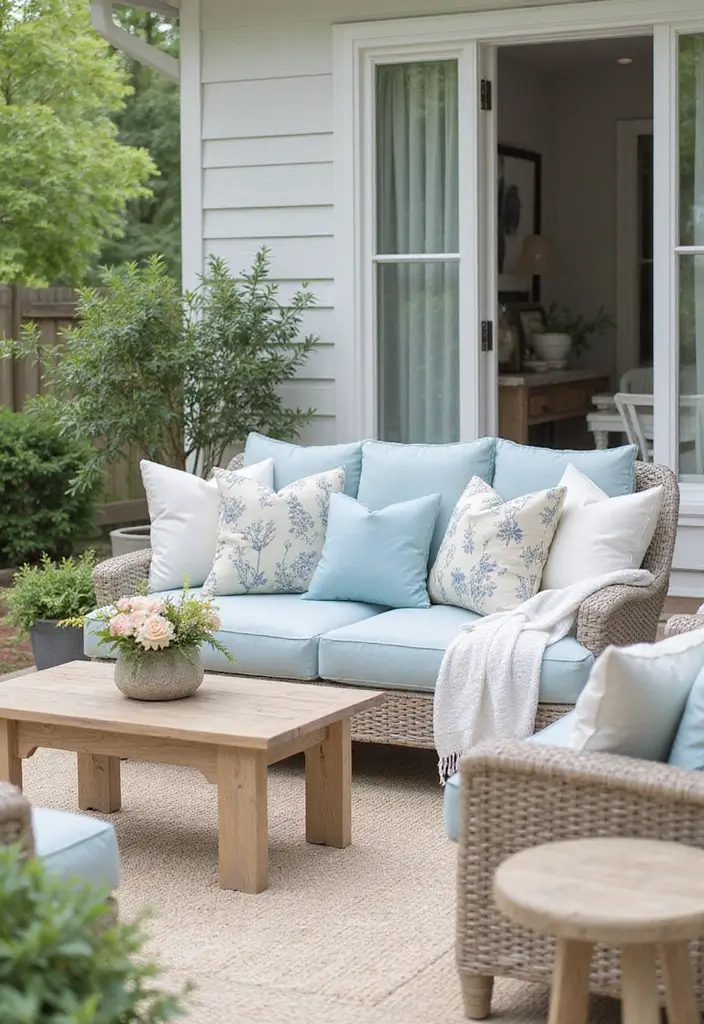 25 Outdoor Pillow Color Schemes That Refresh Your Patio Instantly 21 25 Outdoor Pillow Color Schemes That Refresh Your Patio Instantly - 21. Coastal Calm