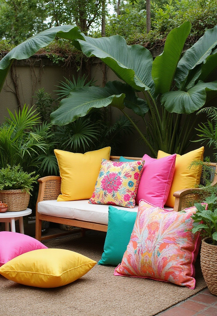 25 Outdoor Pillow Color Schemes That Refresh Your Patio Instantly 4 25 Outdoor Pillow Color Schemes That Refresh Your Patio Instantly - 4. Tropical Paradise