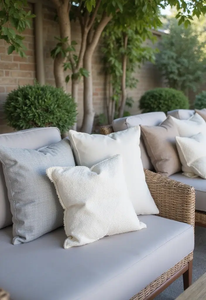 25 Outdoor Pillow Color Schemes That Refresh Your Patio Instantly 7 25 Outdoor Pillow Color Schemes That Refresh Your Patio Instantly - 7. Elegant Neutrals
