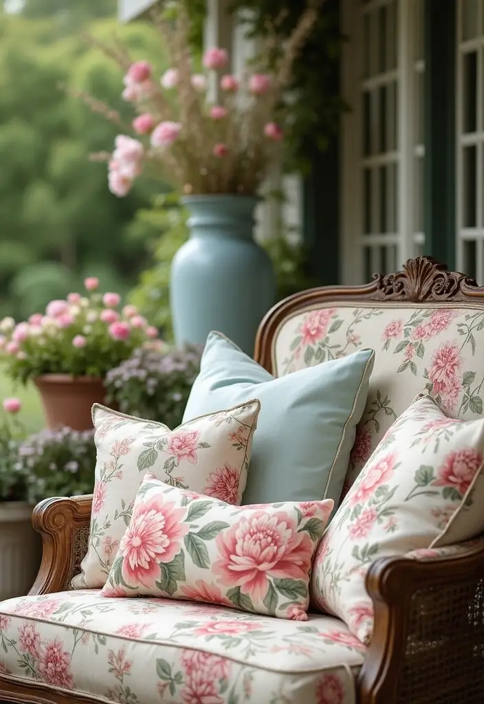 25 Outdoor Pillow Color Schemes That Refresh Your Patio Instantly 9 25 Outdoor Pillow Color Schemes That Refresh Your Patio Instantly - 9. Vintage Floral