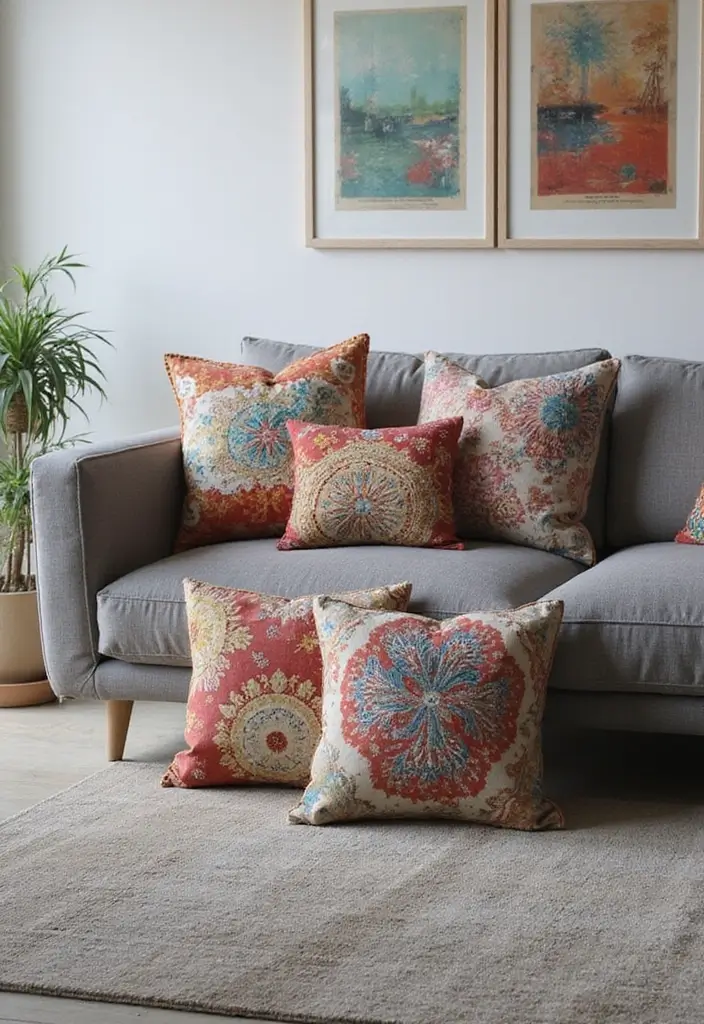 25 Perfect Pillows for a Grey Sofa to Match Any Interior - 14. Artistic Throw Pillows