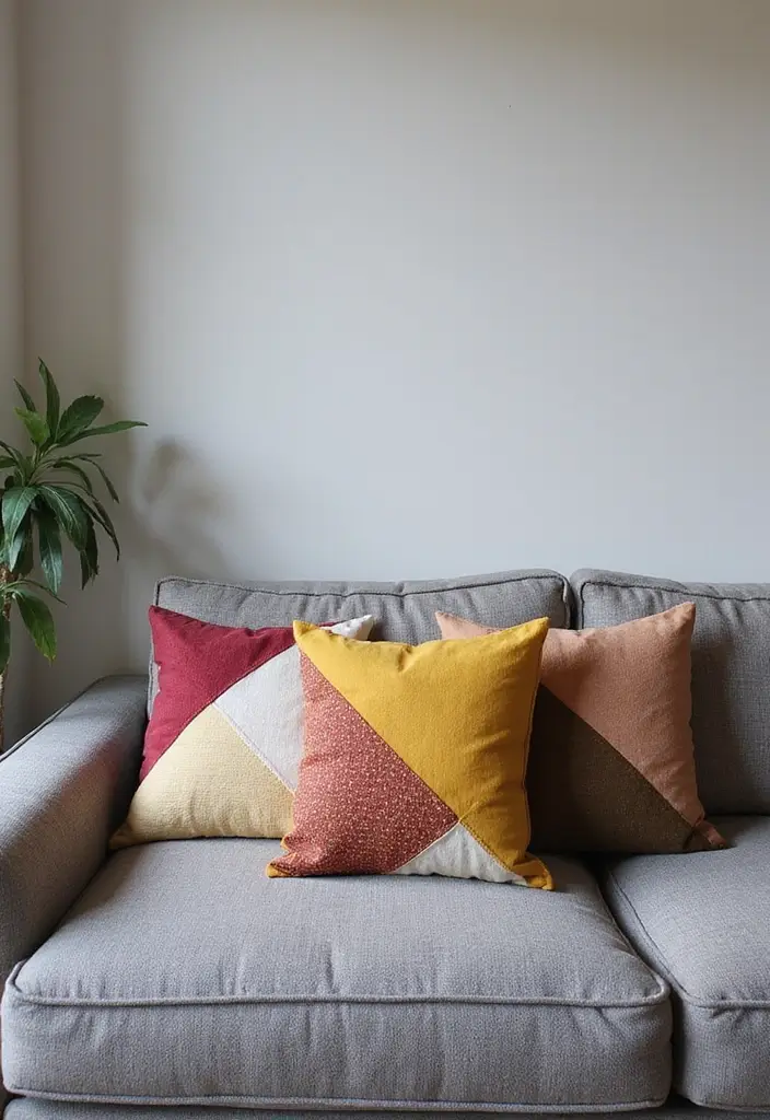 25 Perfect Pillows for a Grey Sofa to Match Any Interior - 23. Stylish Patchwork Pillows