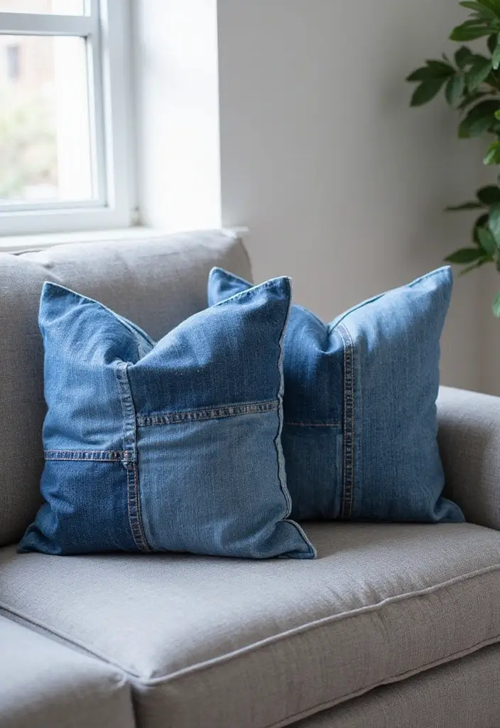 25 Perfect Pillows for a Grey Sofa to Match Any Interior - 25. Upcycled Denim Pillows