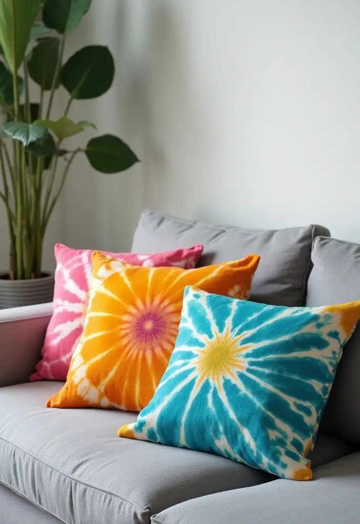 25 Perfect Pillows for a Grey Sofa to Match Any Interior - 9. Tie-Dye Organic Pillows