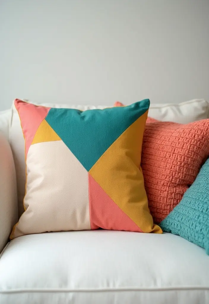 25 Pillows on White Couches That Brighten the Living Room 1 25 Pillows on White Couches That Brighten the Living Room - 1. Vibrant Geometric Patterns