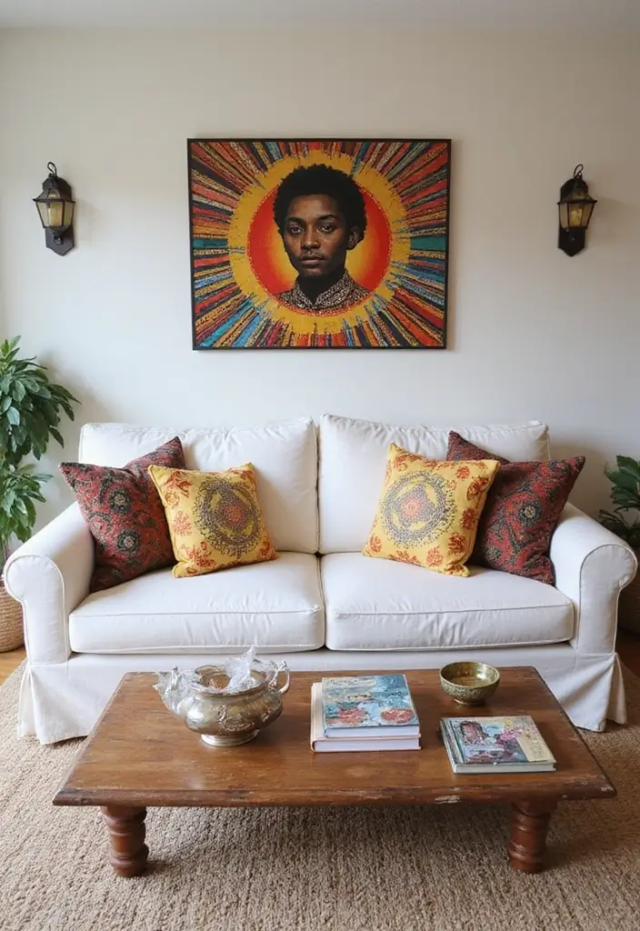 25 Pillows on White Couches That Brighten the Living Room 22 25 Pillows on White Couches That Brighten the Living Room - 22. Inspirational Cultural Prints