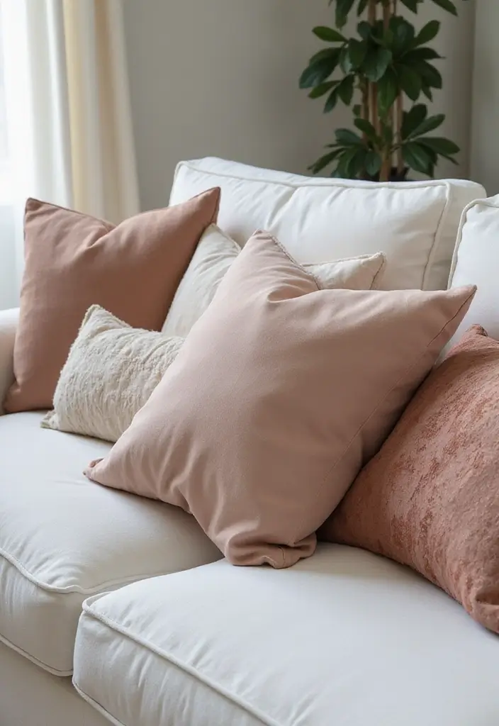 25 Pillows on White Couches That Brighten the Living Room 23 25 Pillows on White Couches That Brighten the Living Room - 23. Sophisticated Chenille
