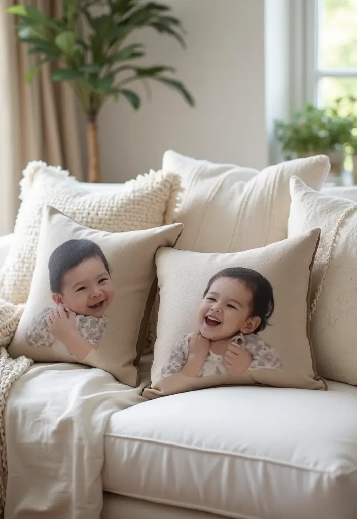 25 Pillows on White Couches That Brighten the Living Room 25 25 Pillows on White Couches That Brighten the Living Room - 25. Personalized Photo Pillows