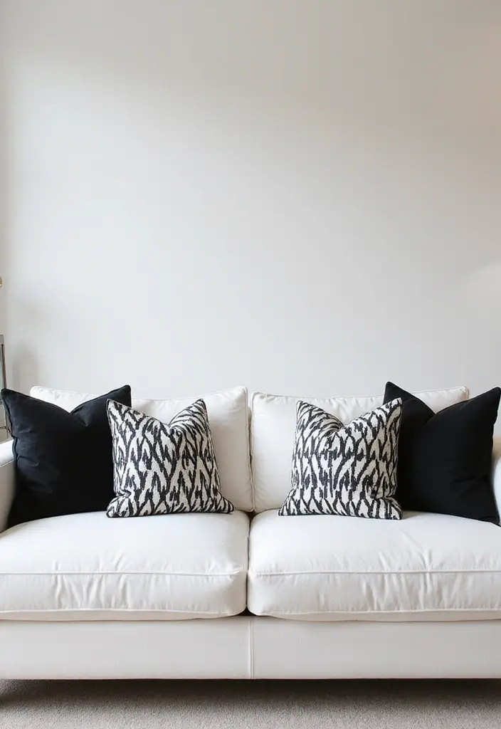 25 Pillows on White Couches That Brighten the Living Room 6 25 Pillows on White Couches That Brighten the Living Room - 6. Contrasting Black and White
