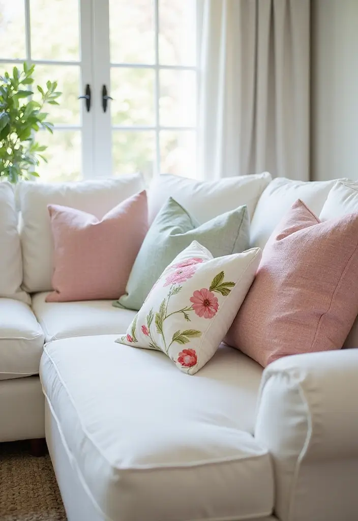 25 Pillows on White Couches That Brighten the Living Room 8 25 Pillows on White Couches That Brighten the Living Room - 8. Seasonal Themes