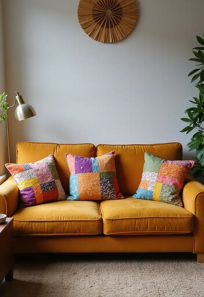 25 Tan Couch Pillow Ideas That Feel Neutral and Inviting 12 25 Tan Couch Pillow Ideas That Feel Neutral and Inviting - 12. Patchwork Pillows