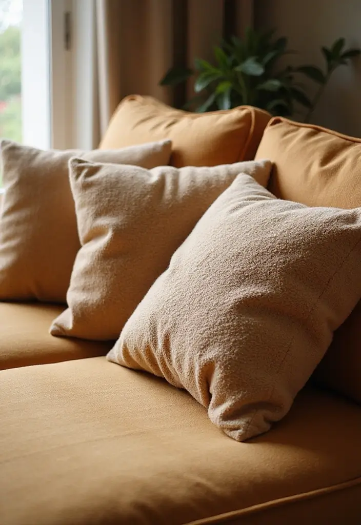 25 Tan Couch Pillow Ideas That Feel Neutral and Inviting 14 25 Tan Couch Pillow Ideas That Feel Neutral and Inviting - 14. Plush Pillows