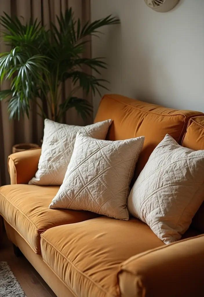 25 Tan Couch Pillow Ideas That Feel Neutral and Inviting 18 25 Tan Couch Pillow Ideas That Feel Neutral and Inviting - 18. Quilted Pillows