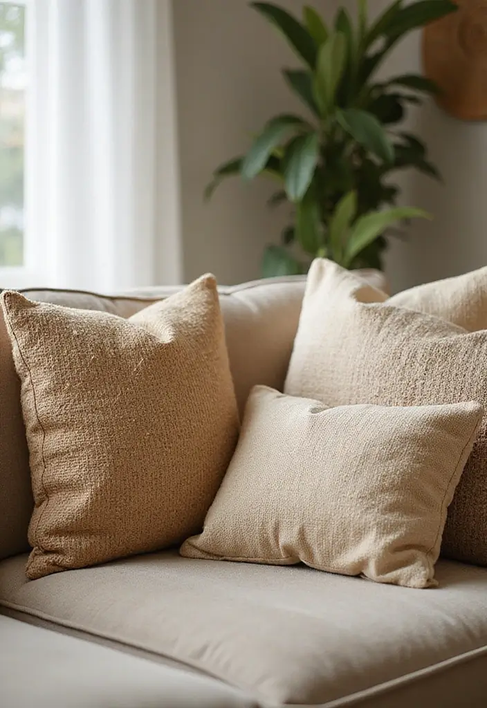 25 Tan Couch Pillow Ideas That Feel Neutral and Inviting 5 25 Tan Couch Pillow Ideas That Feel Neutral and Inviting - 5. Natural Fiber Pillows