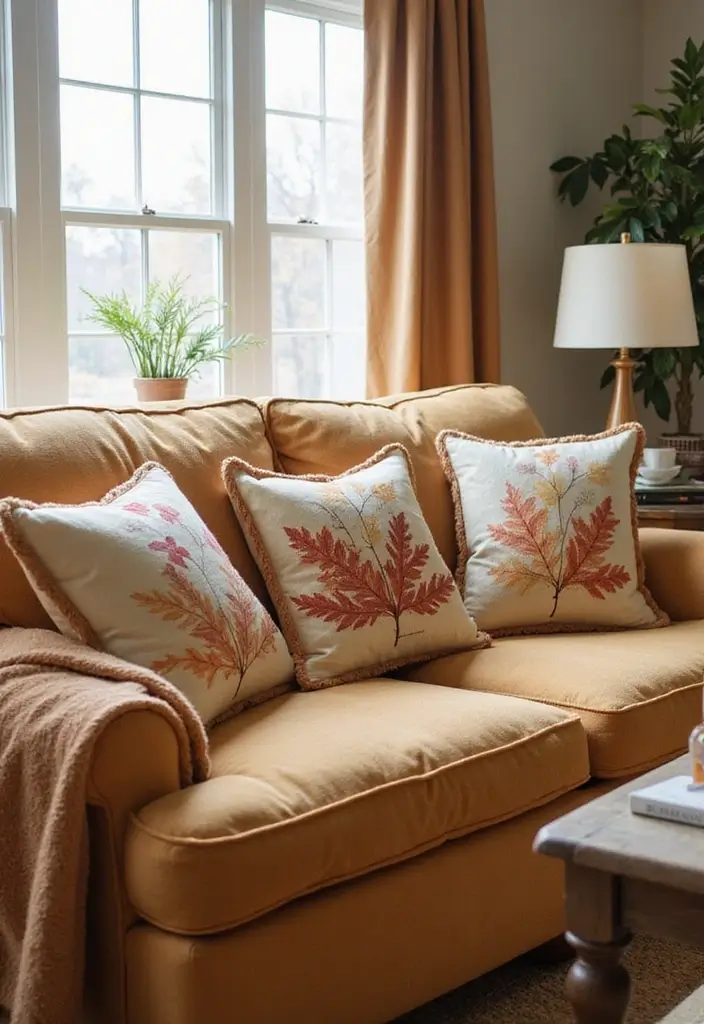 25 Tan Couch Pillow Ideas That Feel Neutral and Inviting 9 25 Tan Couch Pillow Ideas That Feel Neutral and Inviting - 9. Seasonal Throw Pillows