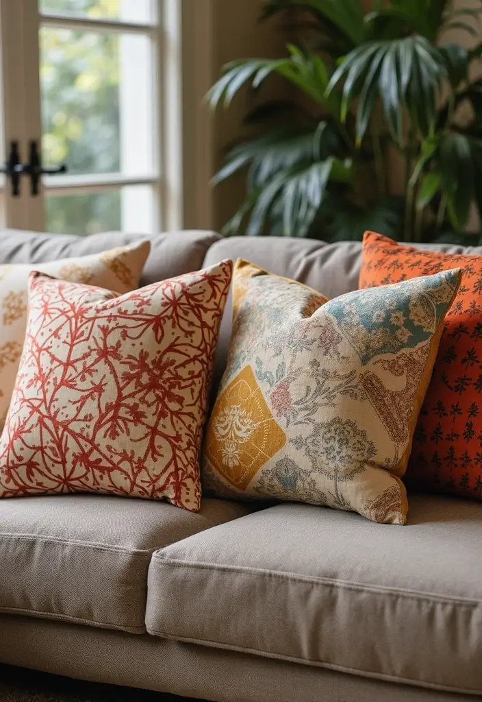 25 Throw Pillows for a Taupe Couch That Look Effortlessly Elegant 11 25 Throw Pillows for a Taupe Couch That Look Effortlessly Elegant - 11. Vintage Vibes