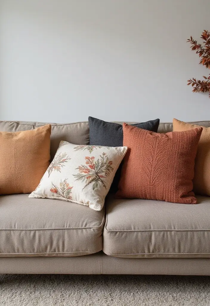 25 Throw Pillows for a Taupe Couch That Look Effortlessly Elegant 22 25 Throw Pillows for a Taupe Couch That Look Effortlessly Elegant - 22. Seasonal Themes