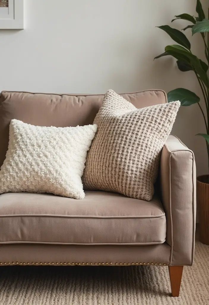 25 Throw Pillows for a Taupe Couch That Look Effortlessly Elegant 23 25 Throw Pillows for a Taupe Couch That Look Effortlessly Elegant - 23. Textured Layers