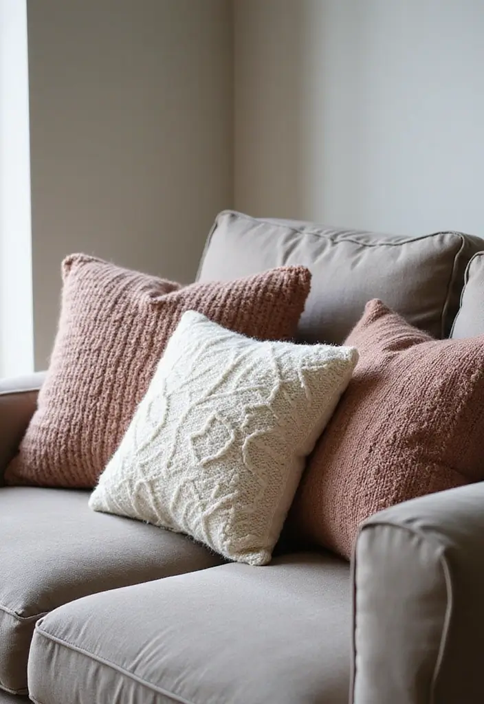 25 Throw Pillows for a Taupe Couch That Look Effortlessly Elegant 4 25 Throw Pillows for a Taupe Couch That Look Effortlessly Elegant - 4. Cozy Knits