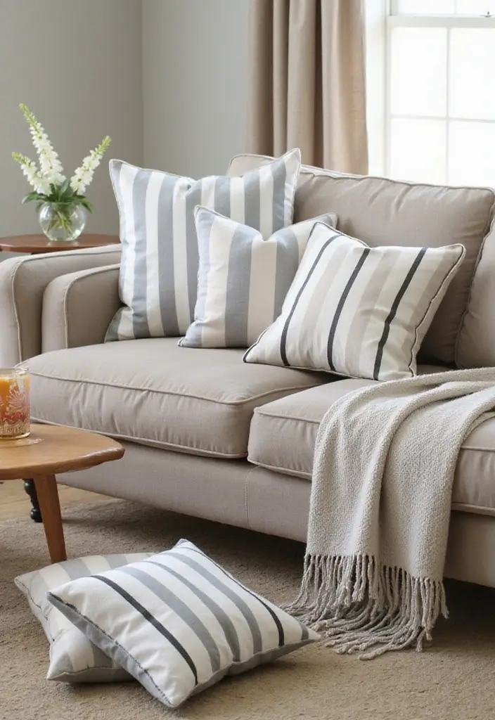 25 Throw Pillows for a Taupe Couch That Look Effortlessly Elegant 7 25 Throw Pillows for a Taupe Couch That Look Effortlessly Elegant - 7. Classic Stripes